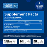 Etiqueta principal de We Like Vitamins Glutathione 500 mg destacando potencia y origen