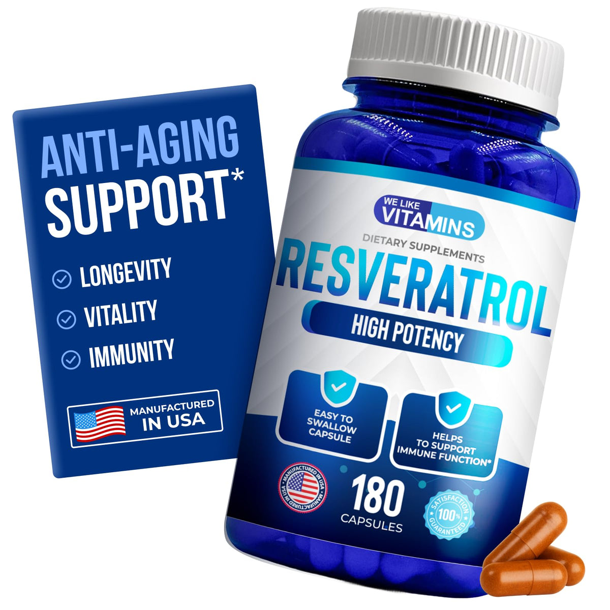 We Like Vitamins frasco frontal mostrando etiqueta y beneficio antioxidante