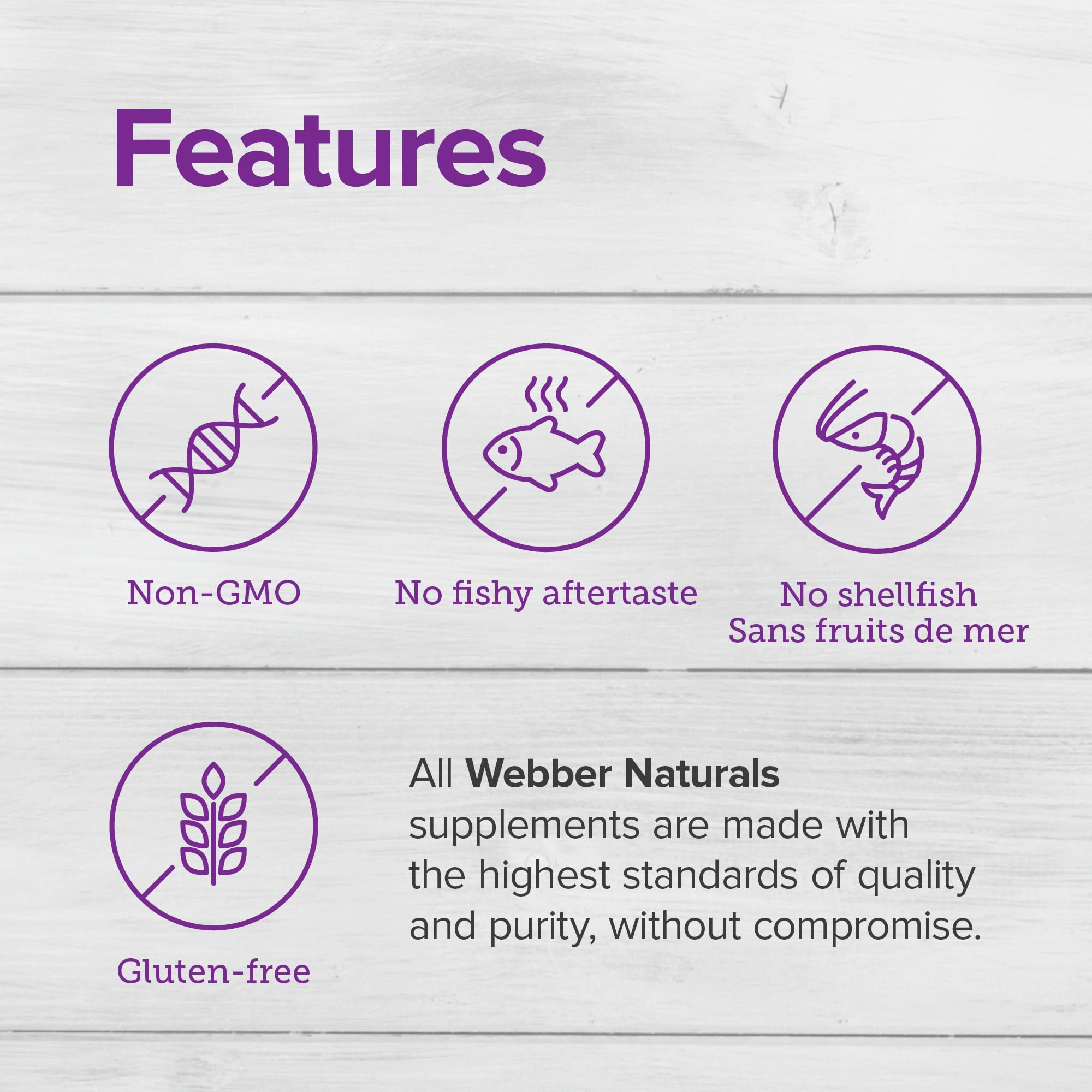 Webber Naturals detalle de cápsulas transparentes y textura pura