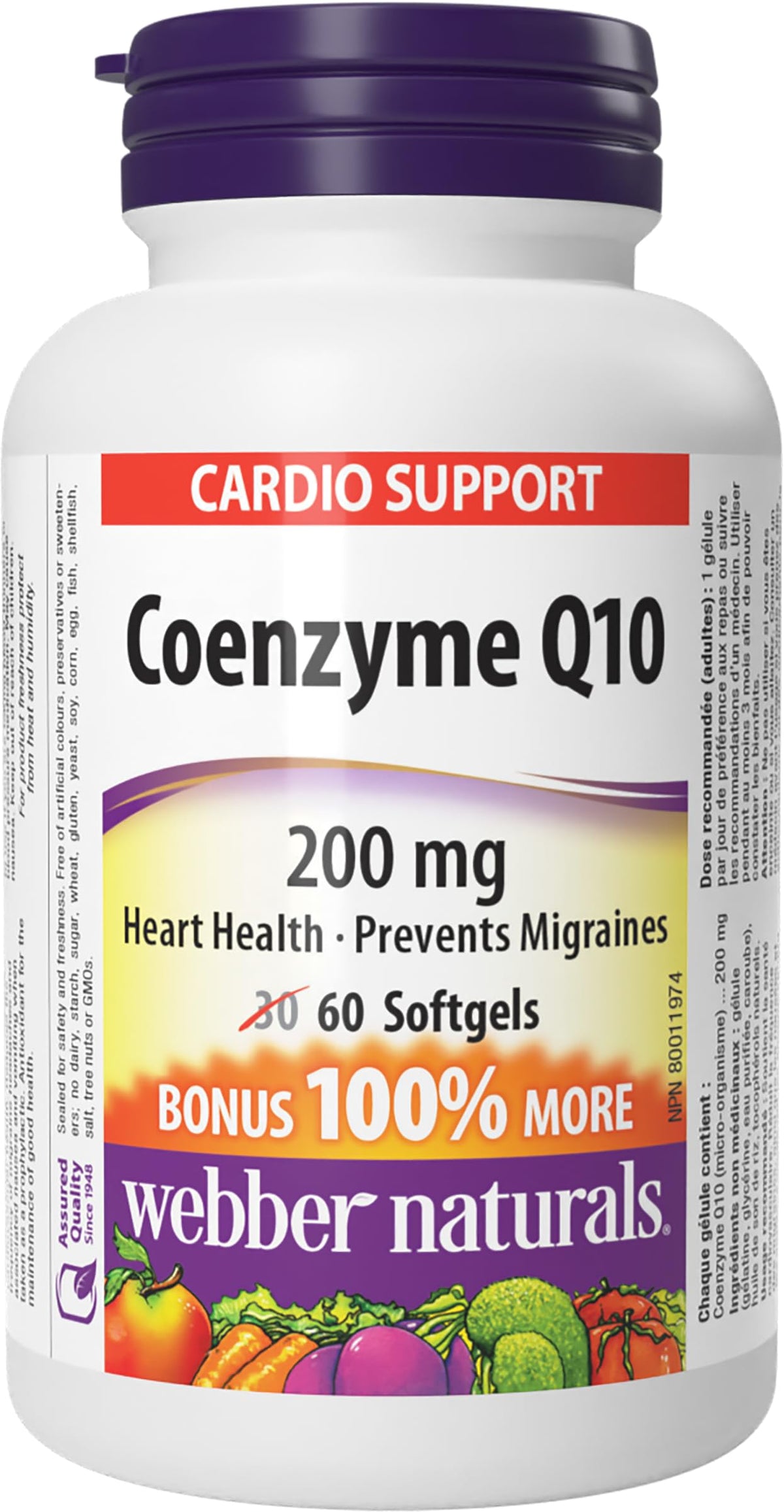 Webber Naturals envase frontal mostrando 200 mg y 60 softgels, claridad de dosis