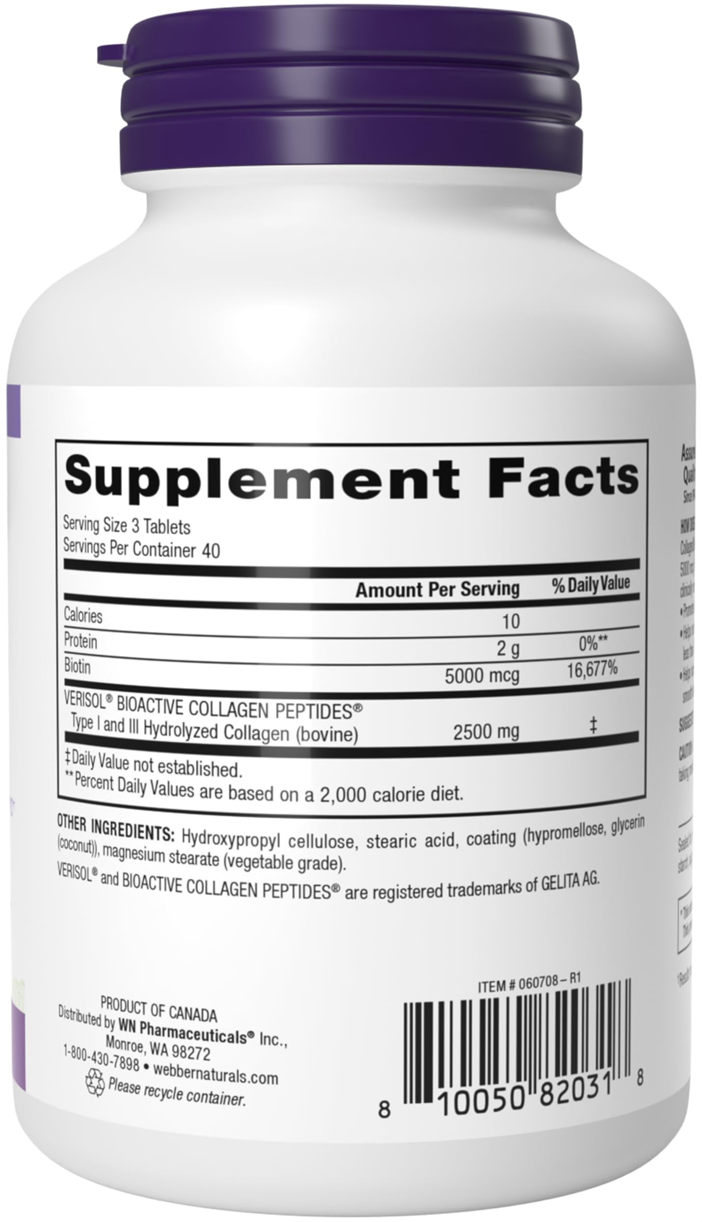 Webber Naturals empaque lateral con lista de alérgenos y originales