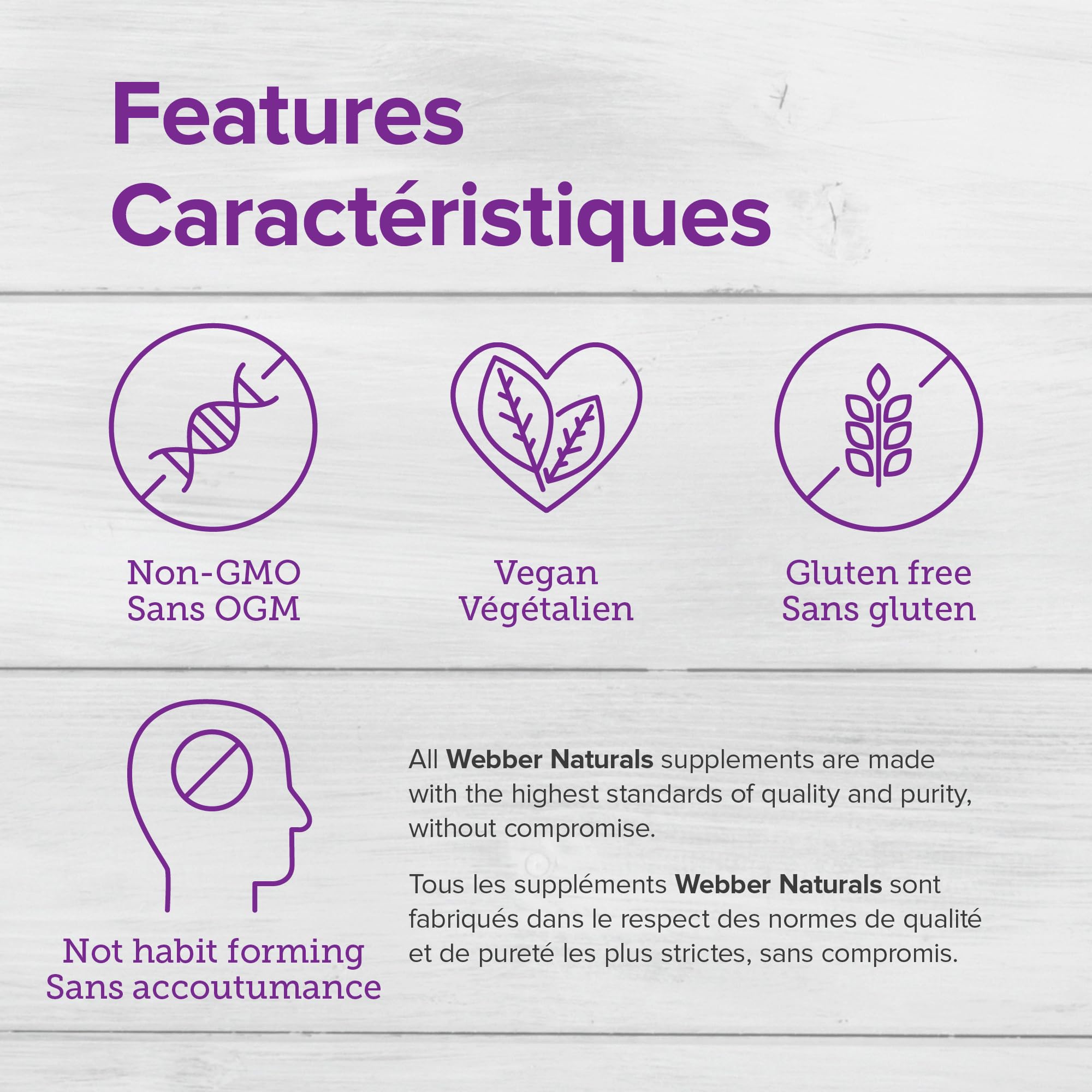 Webber Naturals etiqueta con información de ingredientes y beneficios visibles