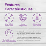 Webber Naturals etiqueta con información de ingredientes y beneficios visibles