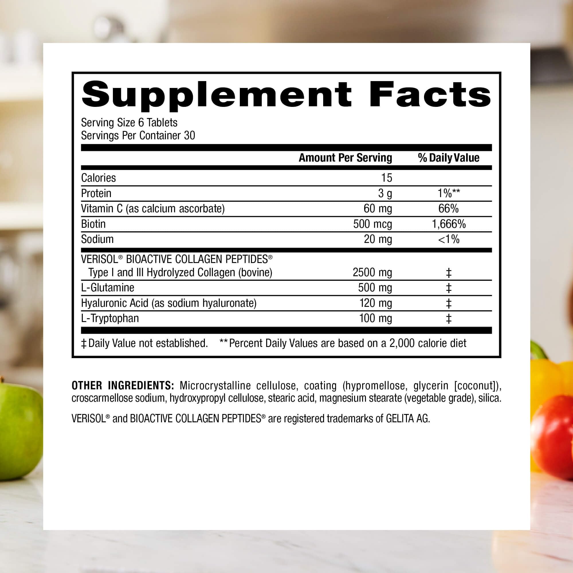 Webber Naturals etiqueta de ingredientes con cantidades por porción claras