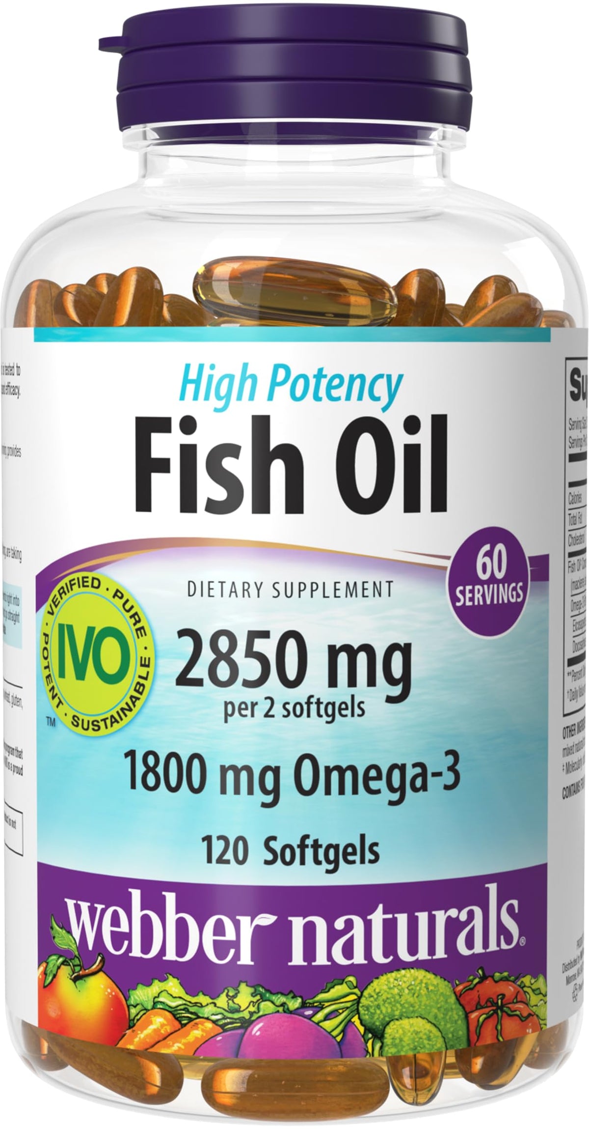 Webber Naturals frasco delante mostrando la etiqueta y cantidad
