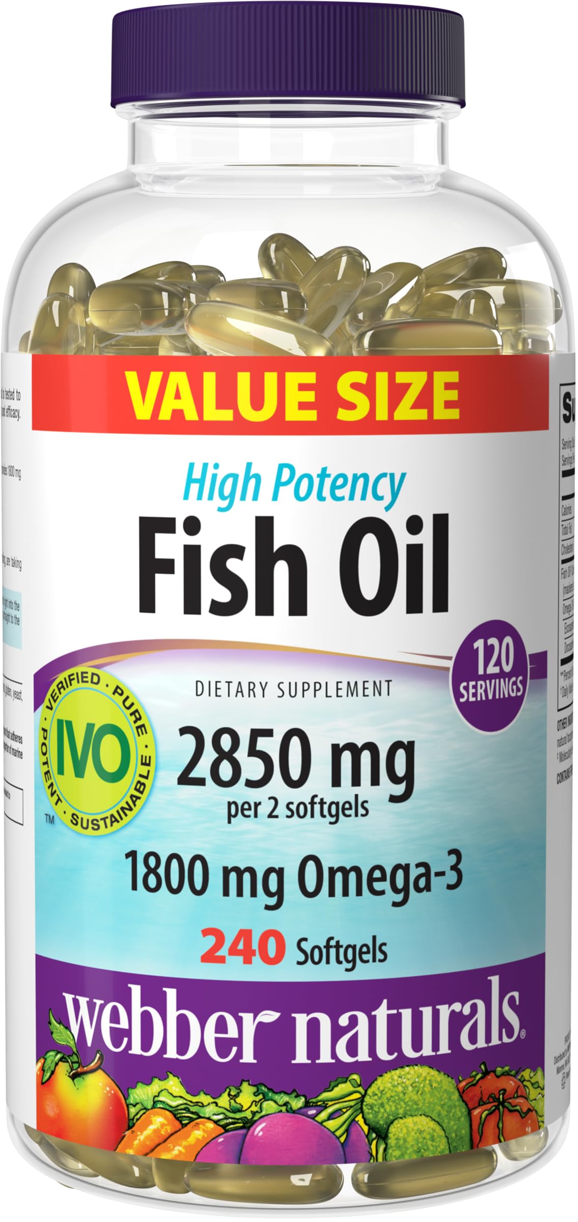 Webber Naturals frasco frontal mostrando etiqueta y cantidad