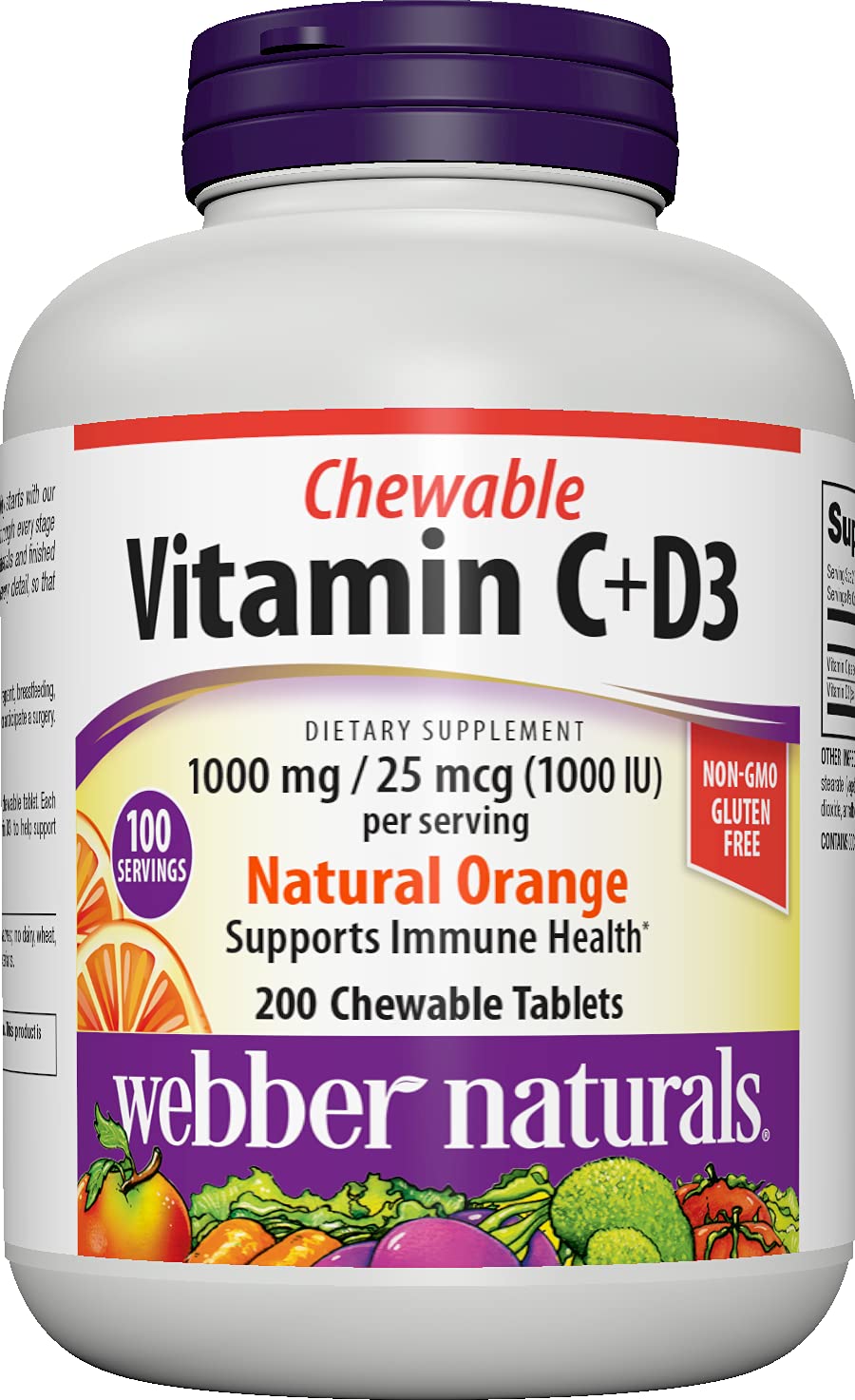 Webber Naturals frasco frontal mostrando etiqueta clara y beneficios