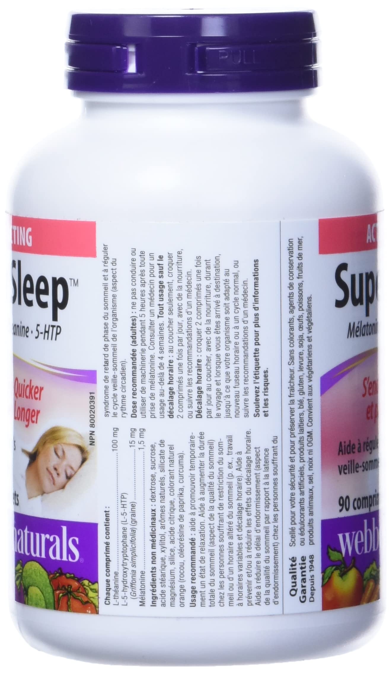 Webber Naturals comparación de tamaño con moneda, envase de 90 tabletas
