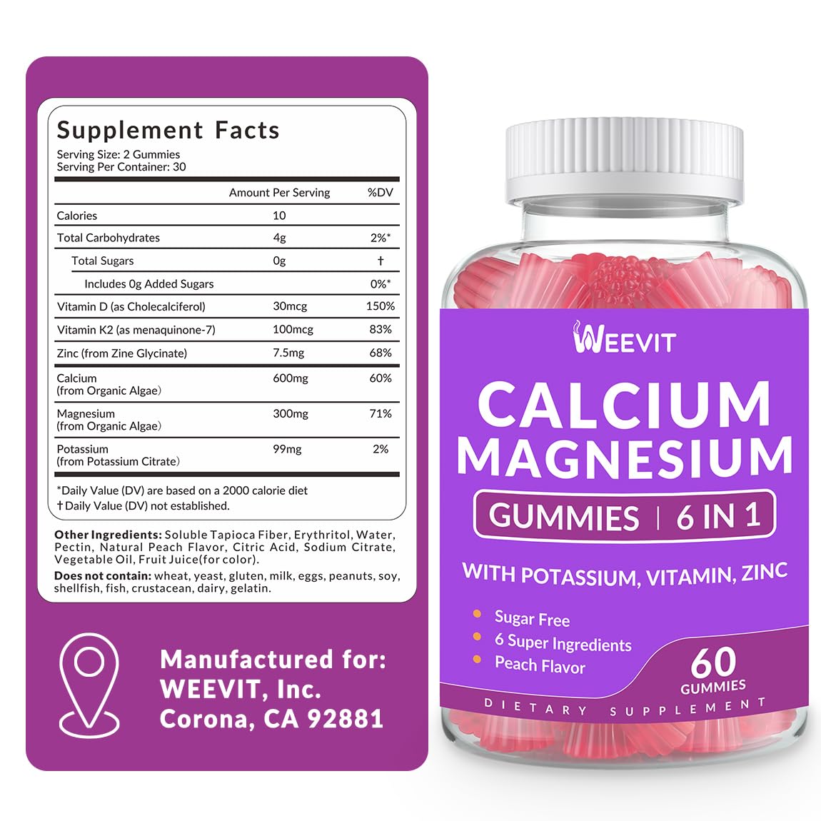 WEEVIT etiqueta con información nutricional y lista de ingredientes
