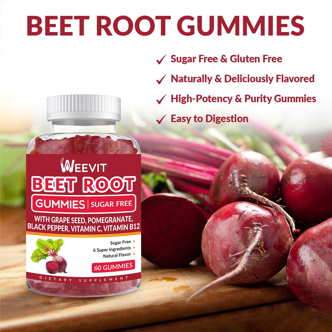WEEVIT ingredientes clave como remolacha y granada para sabor y nutrientes