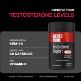Etiqueta Weider Prime resaltando KSM-66, Chromax y vitaminas