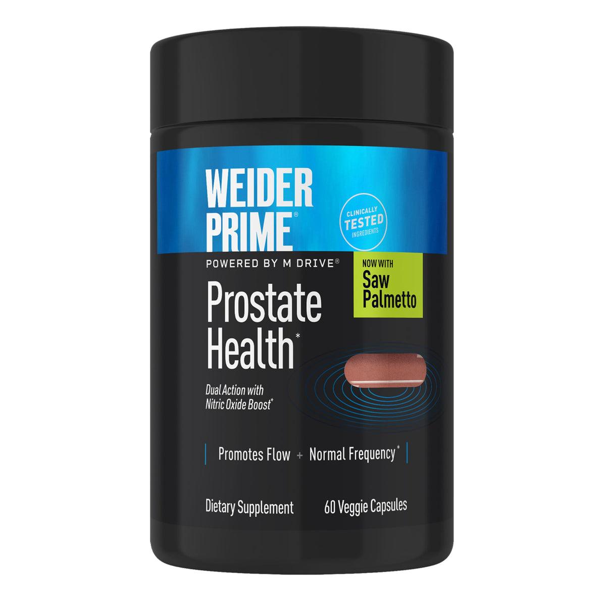 Weider Prime Prostate frente del envase mostrando el producto y beneficios