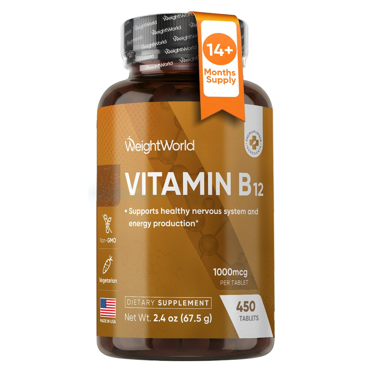 WeightWorld frente del envase mostrando 450 tabletas y beneficio de suministro prolongado