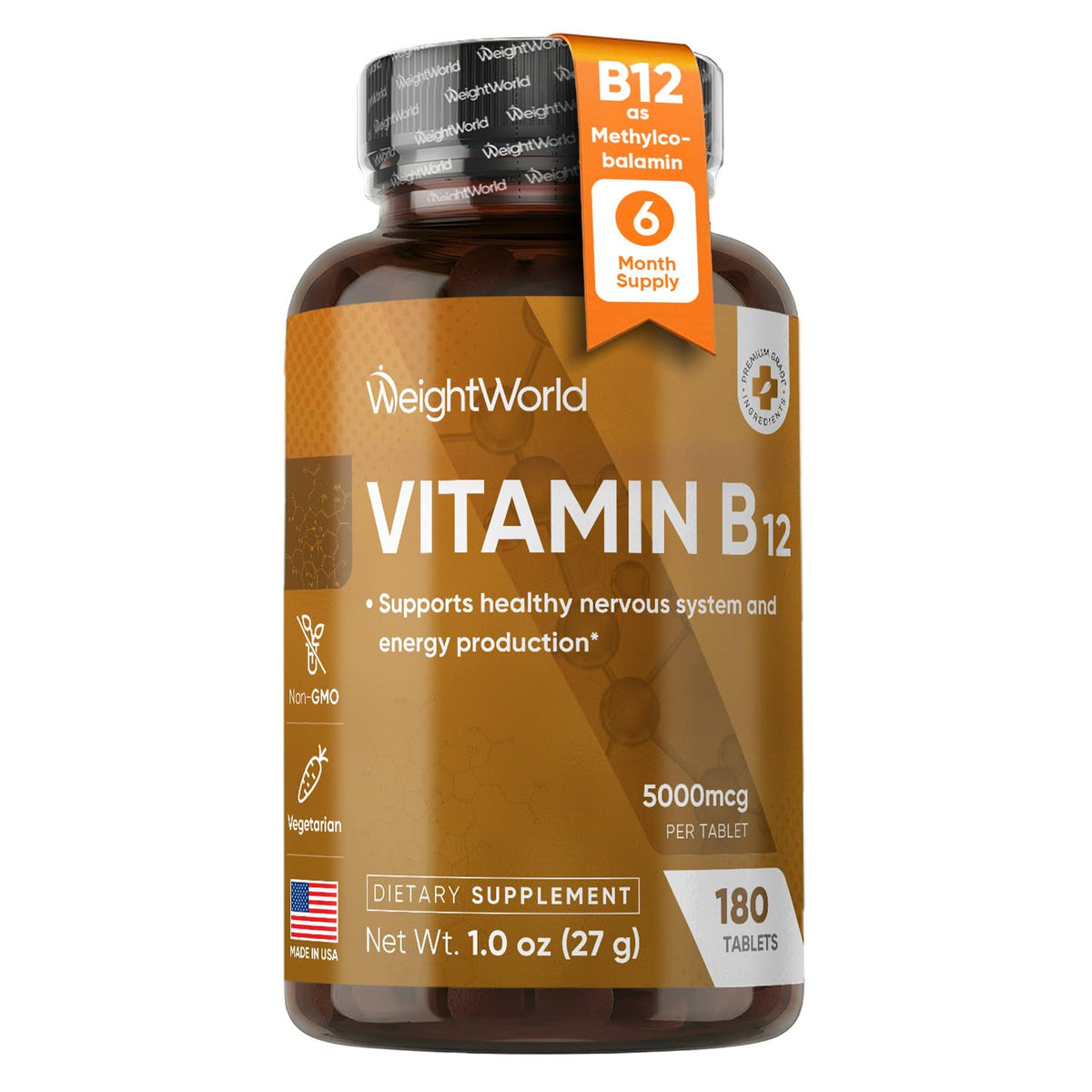 WeightWorld botella frontal mostrando 180 tabletas y beneficio de suministro prolongado