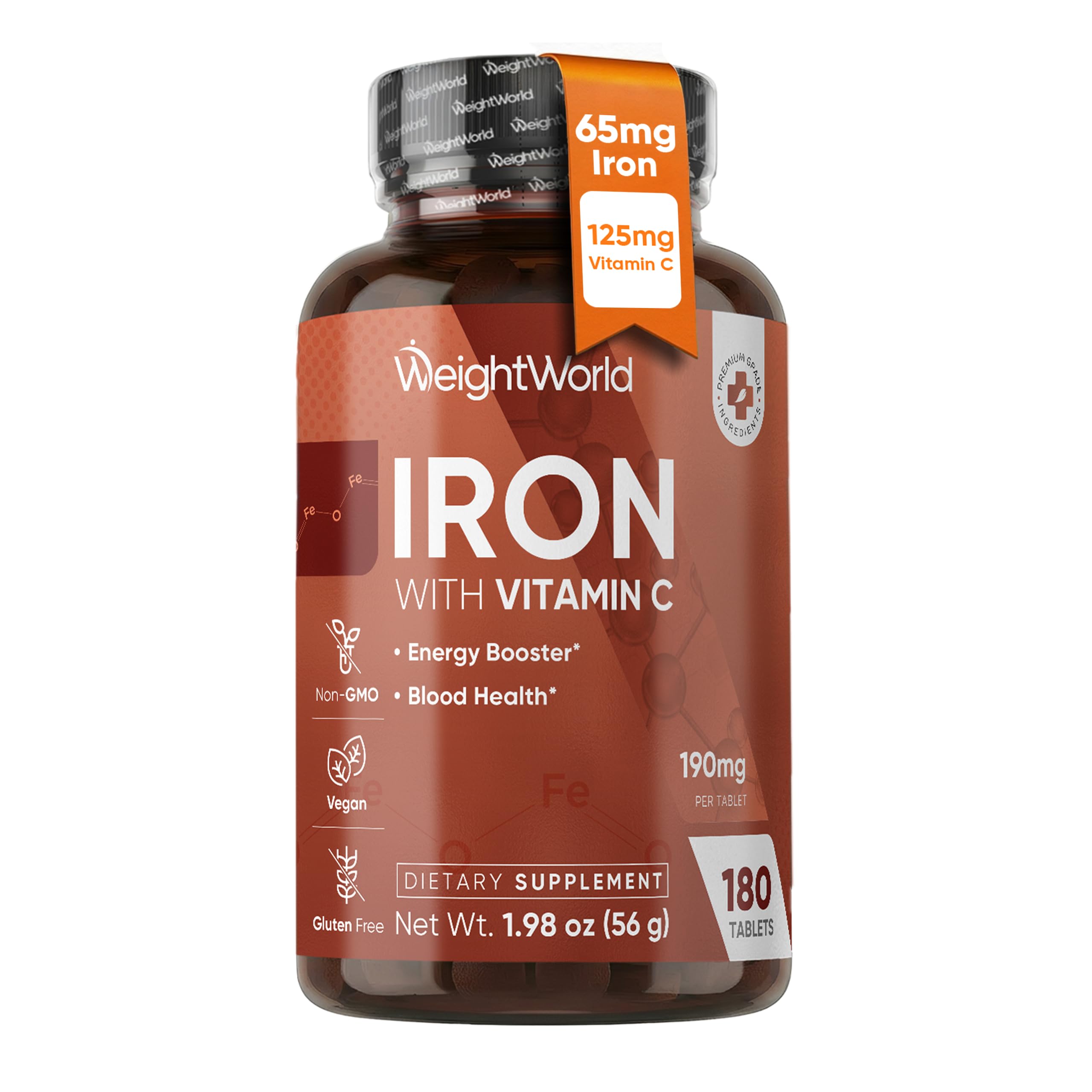 WeightWorld frontal del envase mostrando hierro 65mg y vitamina C