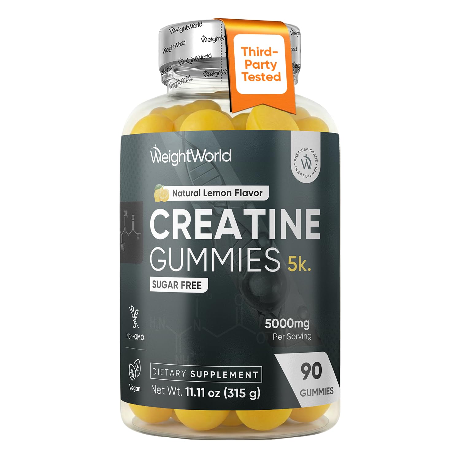 WeightWorld gomitas creatina frontal botella conveniente y dosificación clara