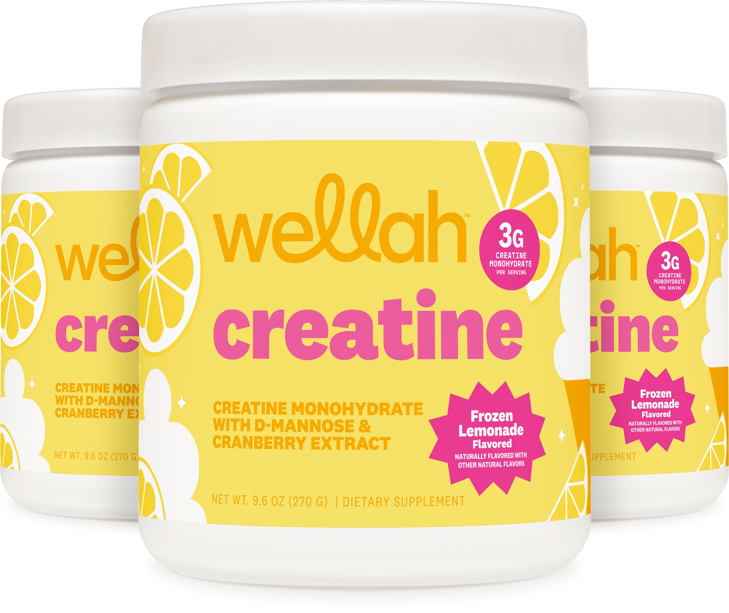 Vaso con mezcla Wellah creatine Frozen Lemonade listo para beber tras agitar
