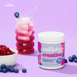 Wellah creatine etiqueta detalle con lista de ingredientes y certificaciones visibles