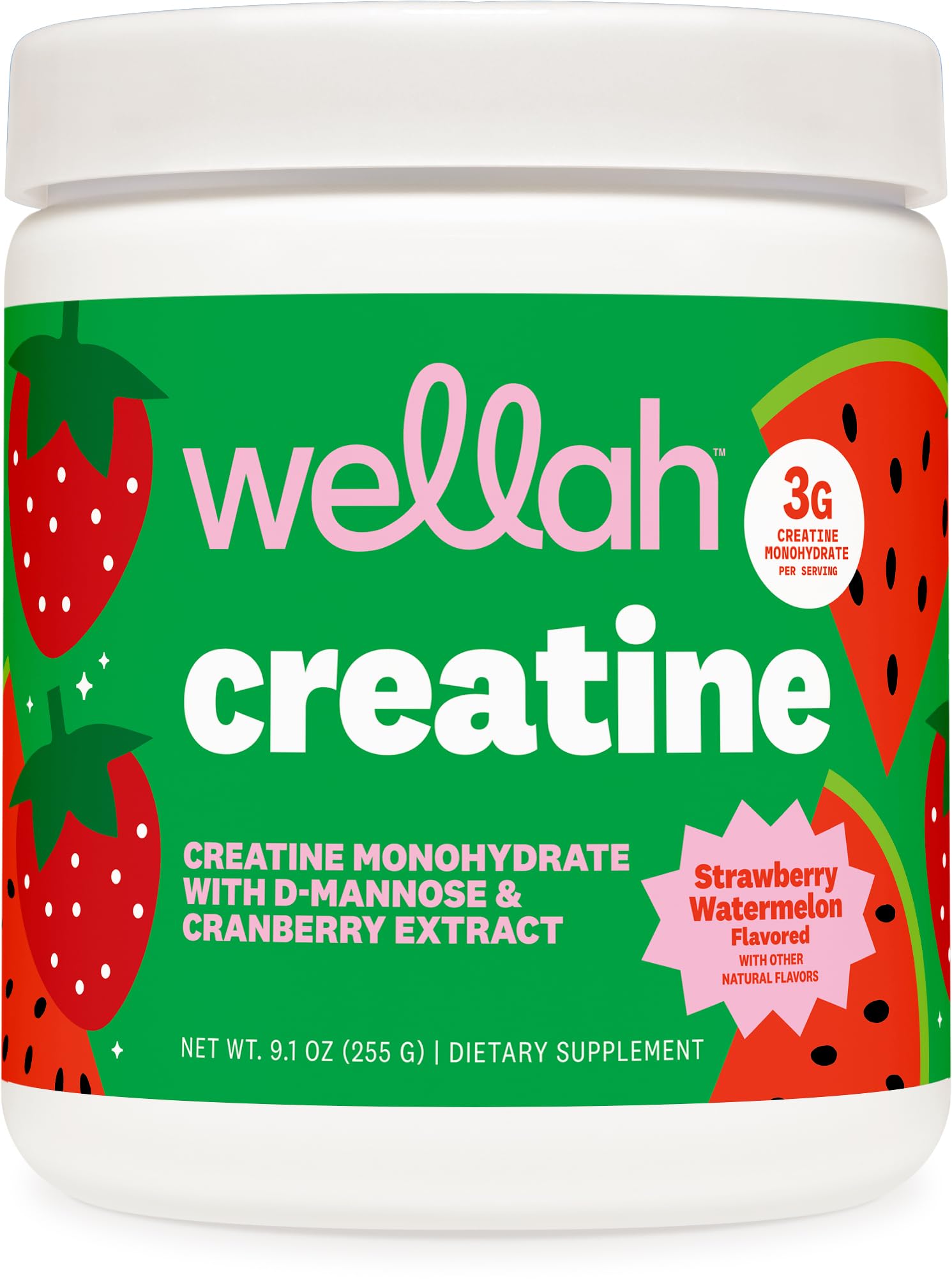 Wellah creatine frente del envase mostrando 50 porciones y sello de calidad