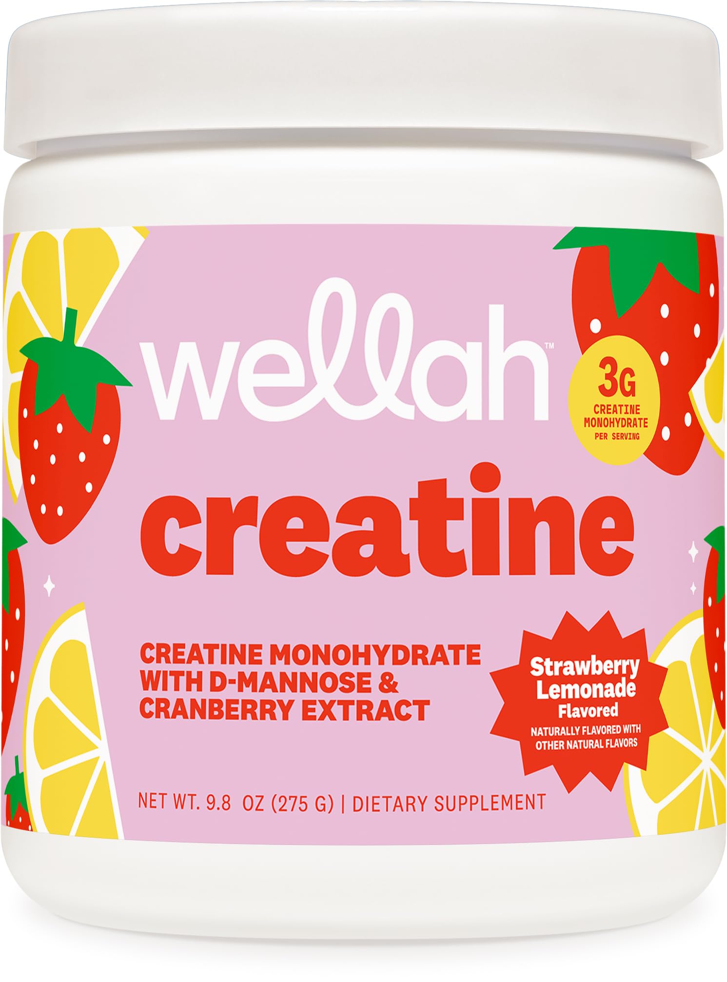 Wellah creatine frontal del envase mostrando etiqueta y sabor