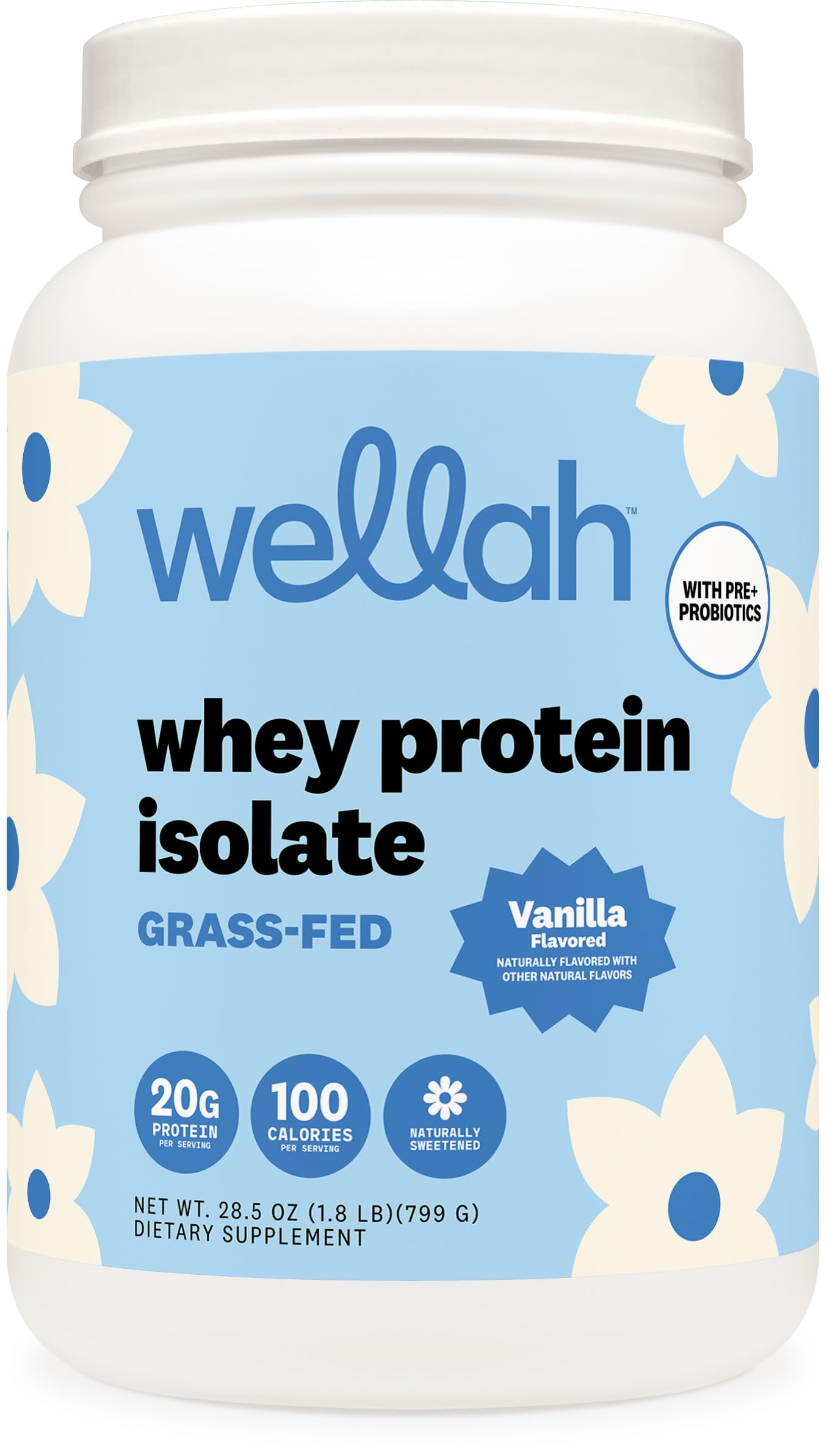 Wellah envase frontal del producto mostrando etiqueta y beneficio de 20 g proteína