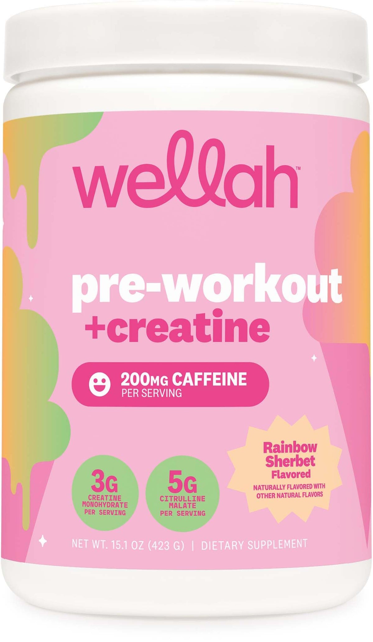 Wellah frasco frontal Rainbow Sherbert mostrando etiqueta y beneficios