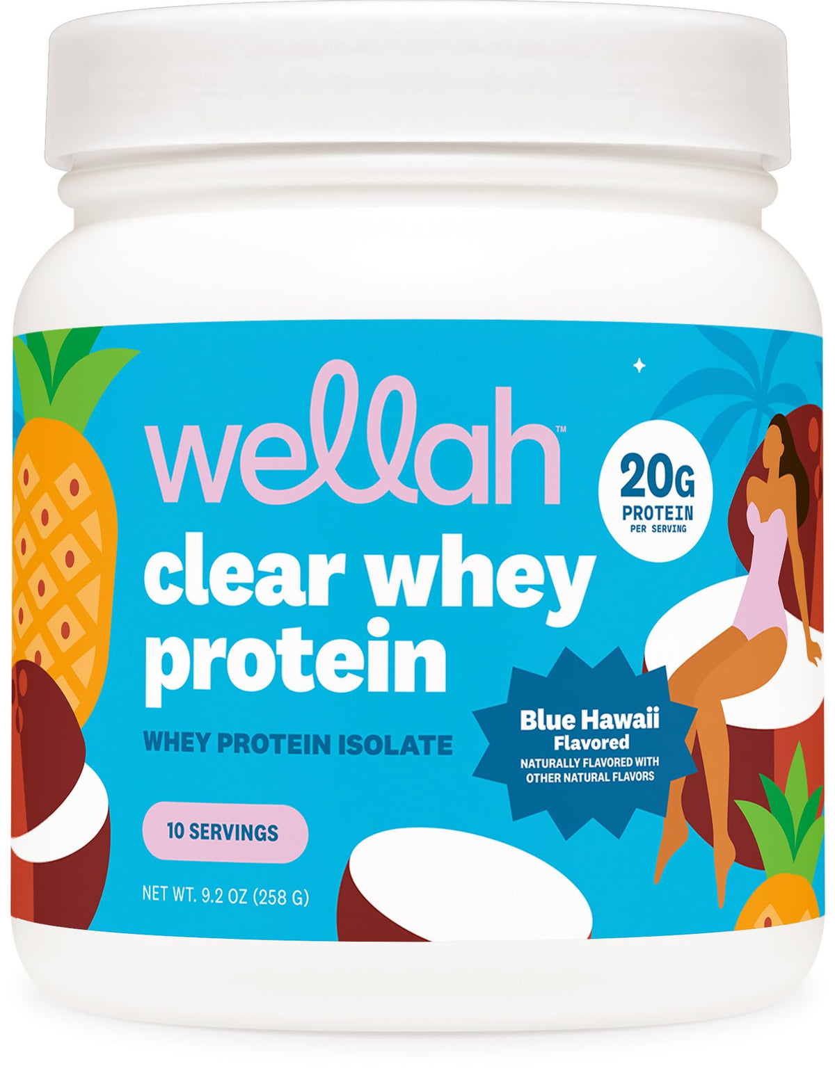 Wellah envase frontal Blue Hawaii mostrando diseño y tamaño; claridad y frescura.