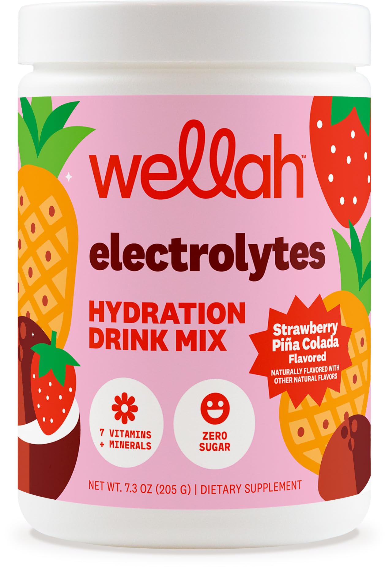 Wellah envase frontal mostrando 50 porciones y sabor fresa piña colada