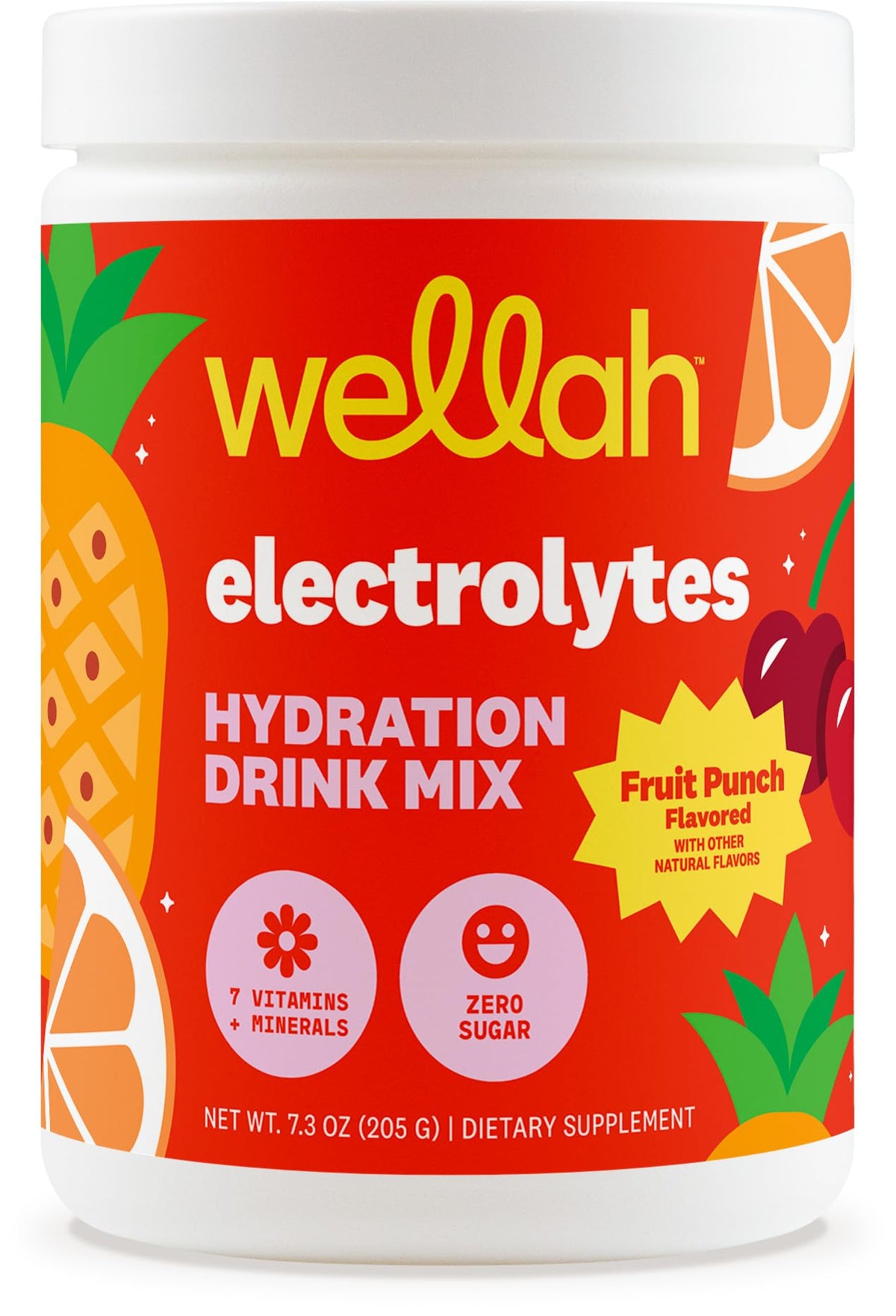 Wellah vista frontal del empaque Fruit Punch, presentación de 50 servicios útil para viajes