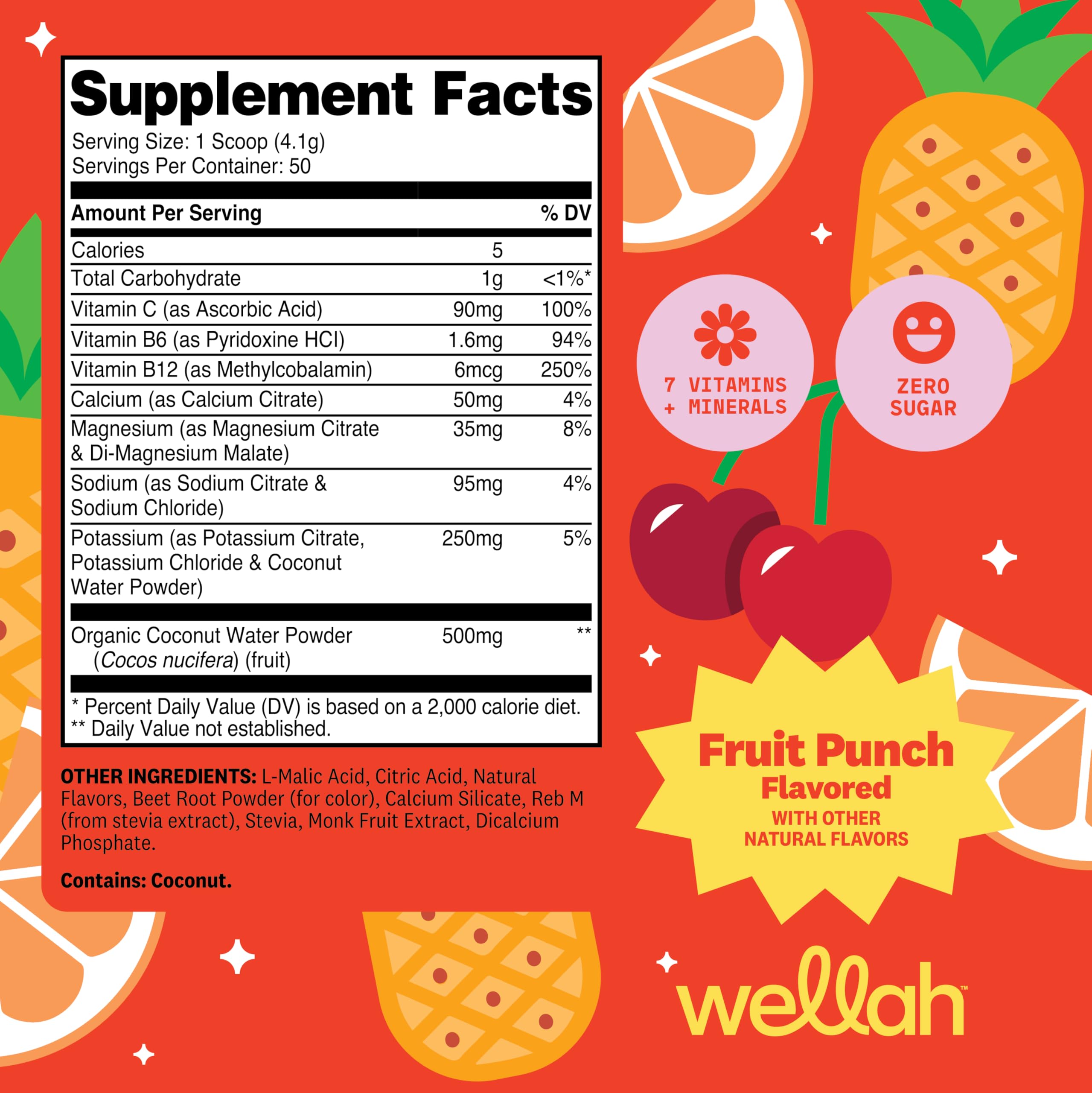 Wellah textura del polvo Fruit Punch en detalle, mezcla fina de rápida disolución