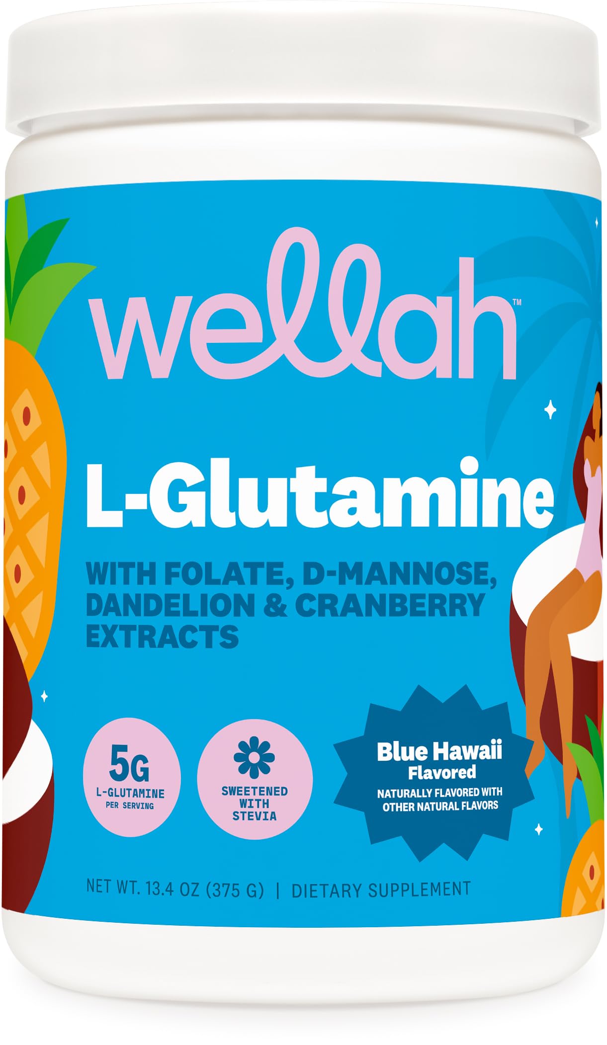 Wellah envase frontal mostrando nombre y sabor Blue Hawaii, visual atractivo