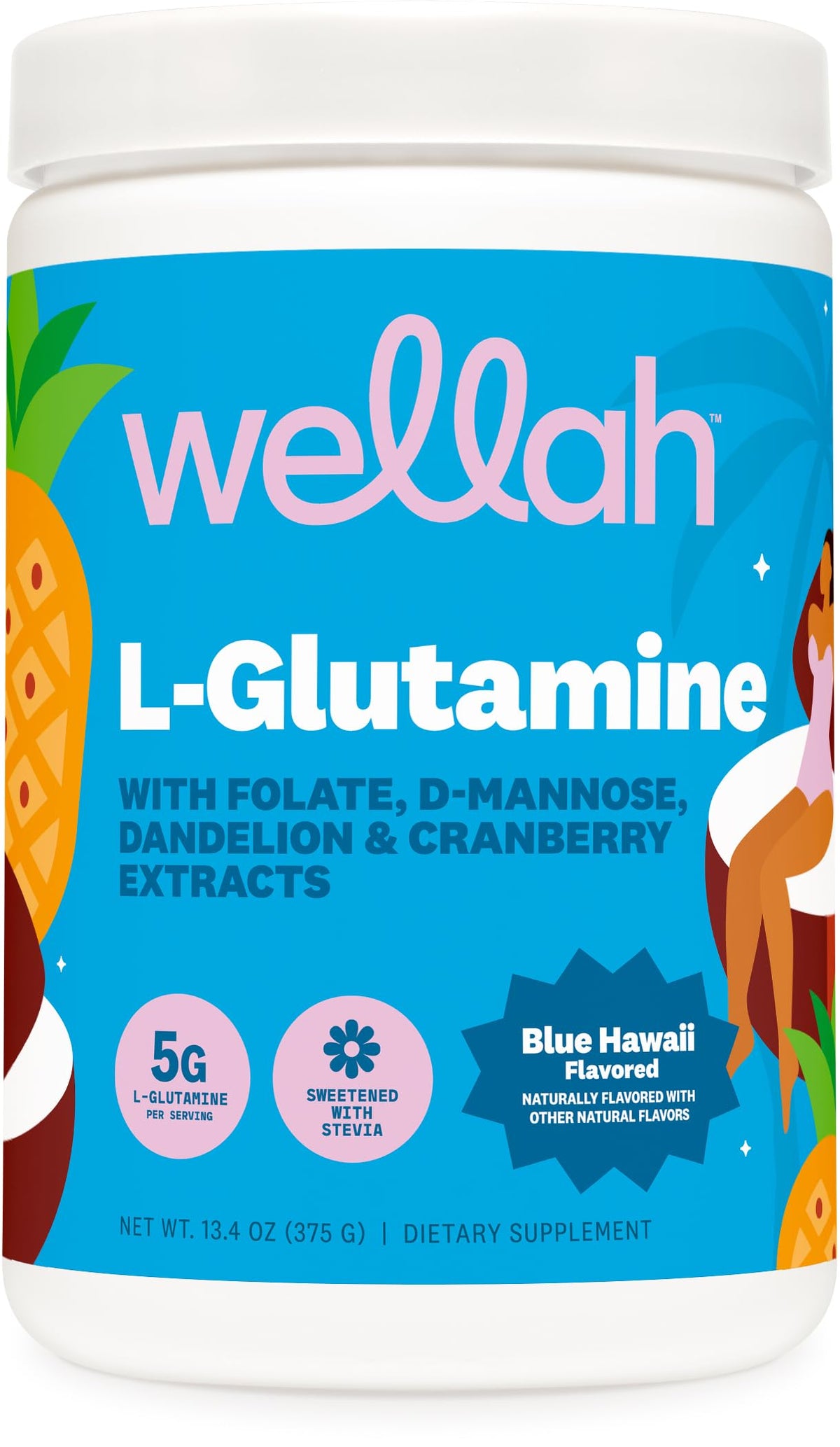 Wellah envase frontal mostrando nombre y sabor Blue Hawaii, visual atractivo
