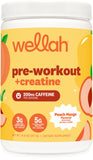 Wellah bote frontal mostrando etiqueta y sabor durazno mango, claridad del producto