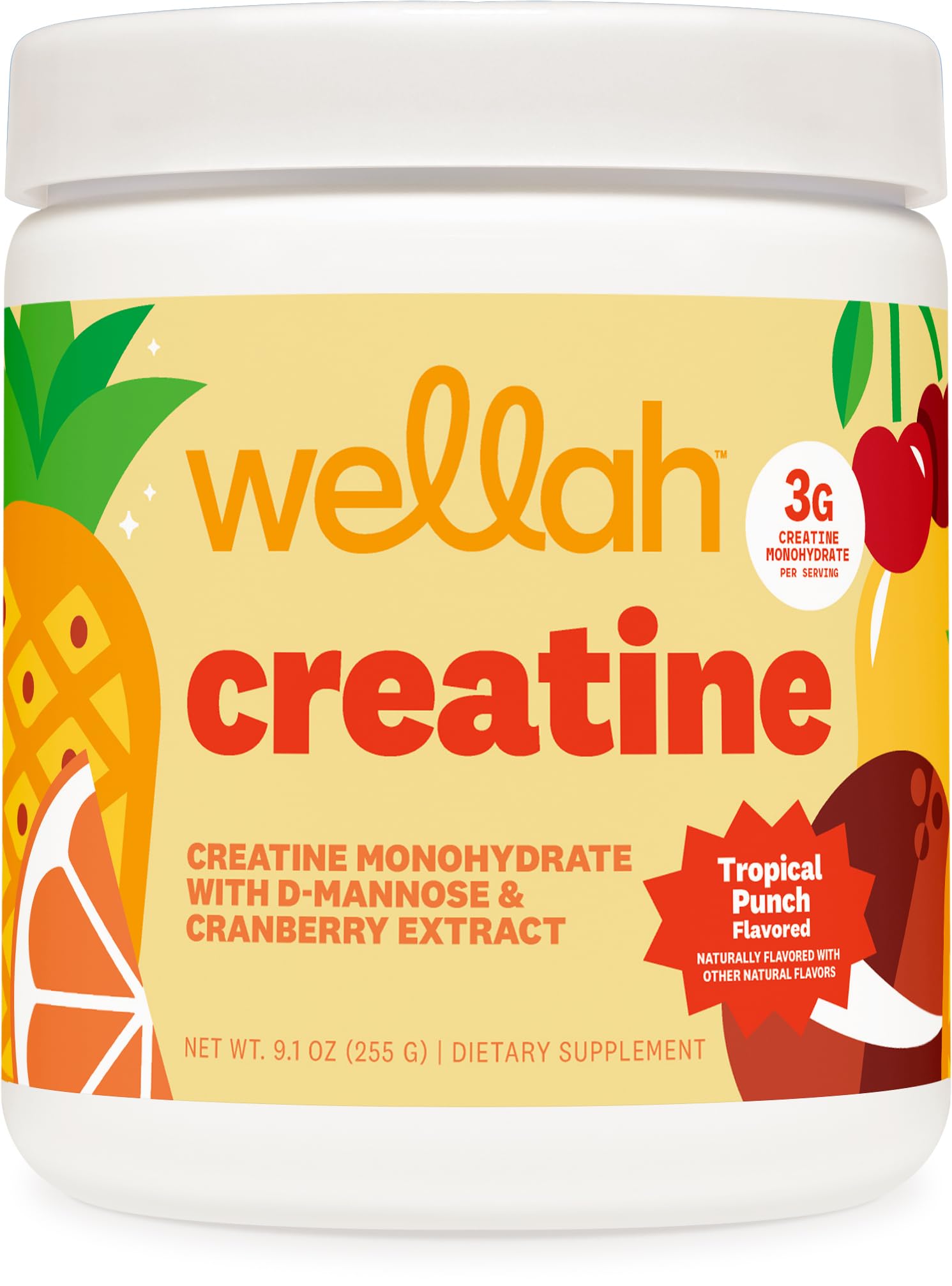 Wellah frente del producto mostrando 50 servicios y sabor Tropical Punch para conveniencia