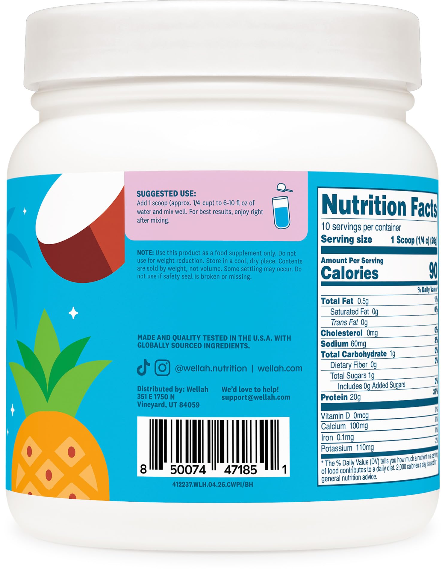 Wellah vaso con Clear Whey listo para beber; sensación refrescante y baja en calorías.
