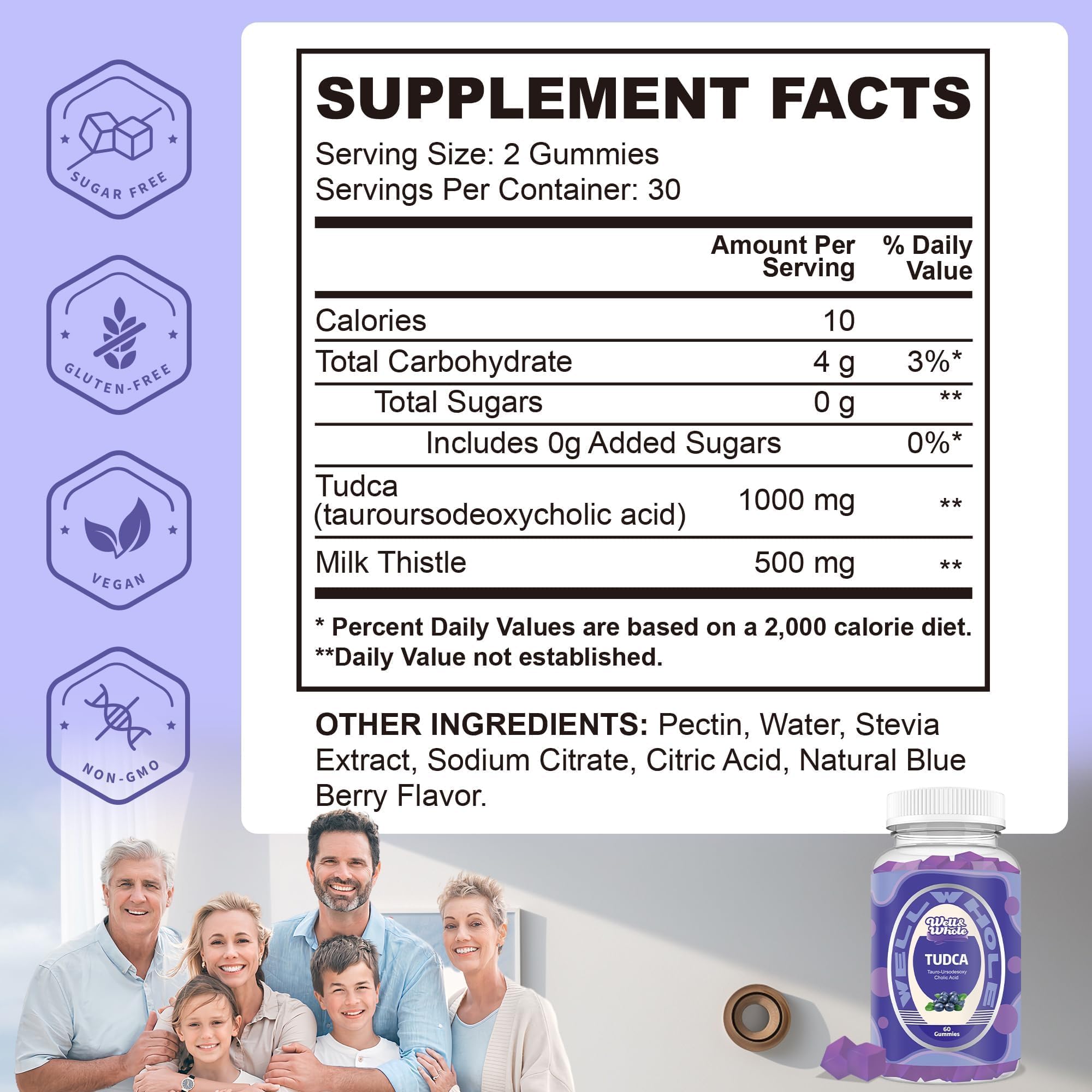Well&Whole etiqueta con ingredientes y información de silimarina y TUDCA