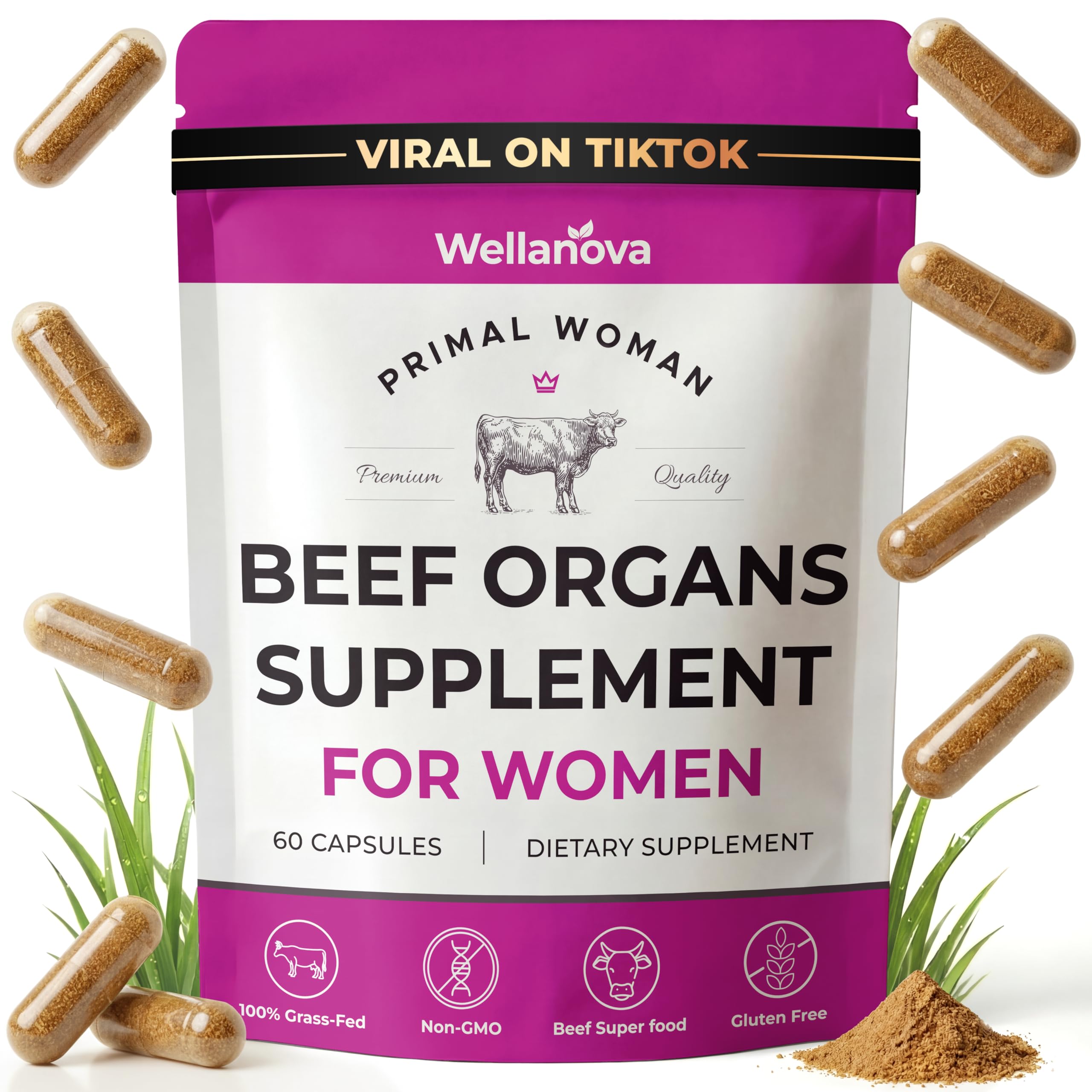 Wellanova envase frontal mostrando cápsulas y diseño, confianza en la calidad