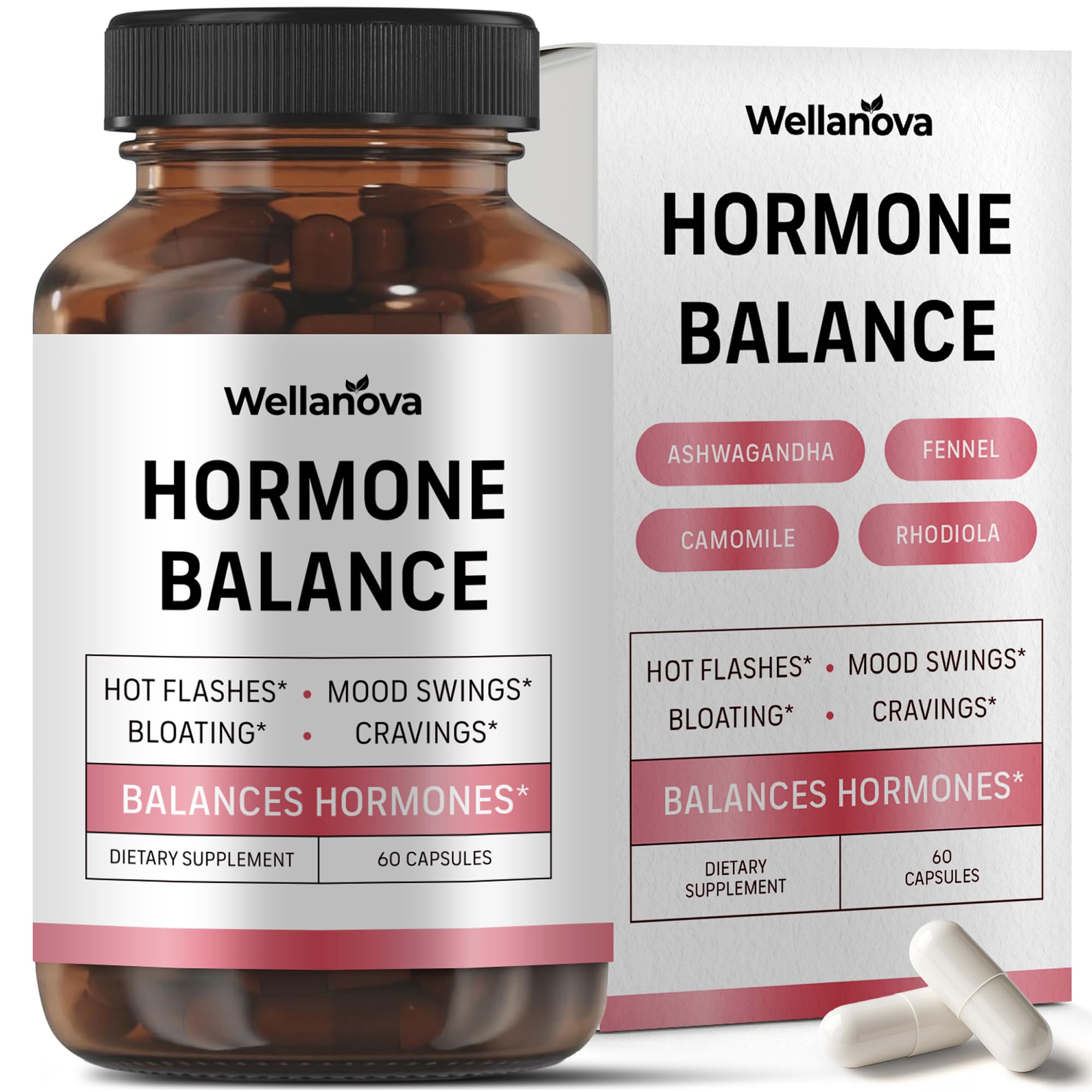 Wellanova Hormone Harmony botella frontal mostrando diseño y beneficios