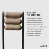 WELLBEL mujer mayor con cabello saludable ilustrando resultados posibles