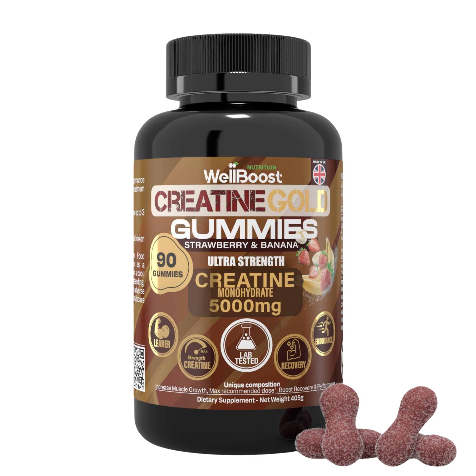 WellBoost envase frontal mostrando creatina vegana y sin azúcar beneficios digestivos
