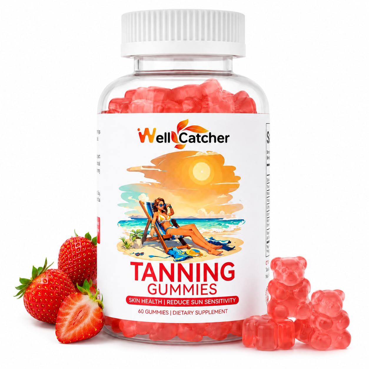 Wellcatcher envase frontal mostrando gominolas y beneficios visibles