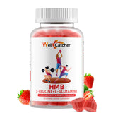 Wellcatcher envase frontal con gomitas HMB y leuquina, práctico y vegano