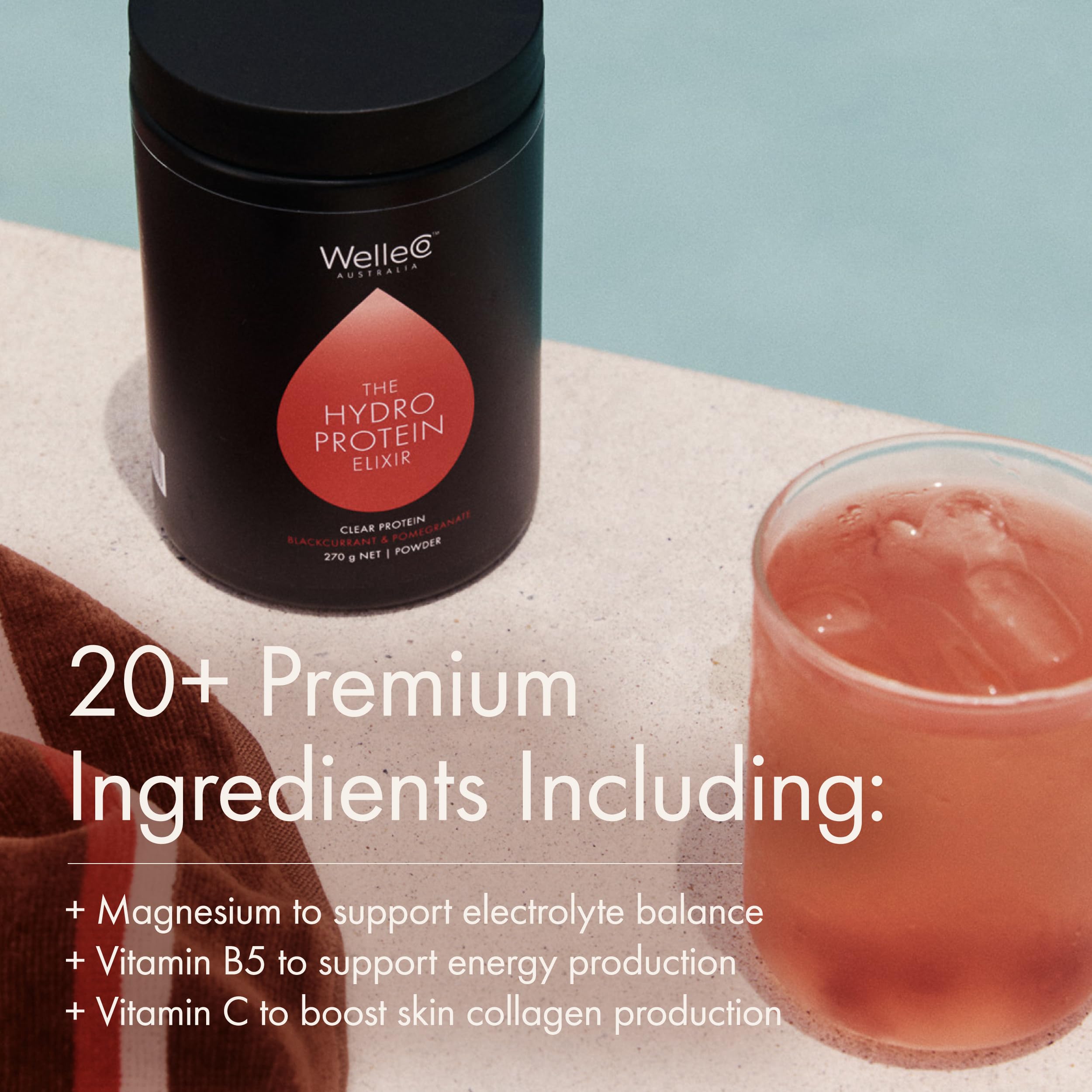 WelleCo etiqueta nutricional destacando 15g proteína y bajo en calorías