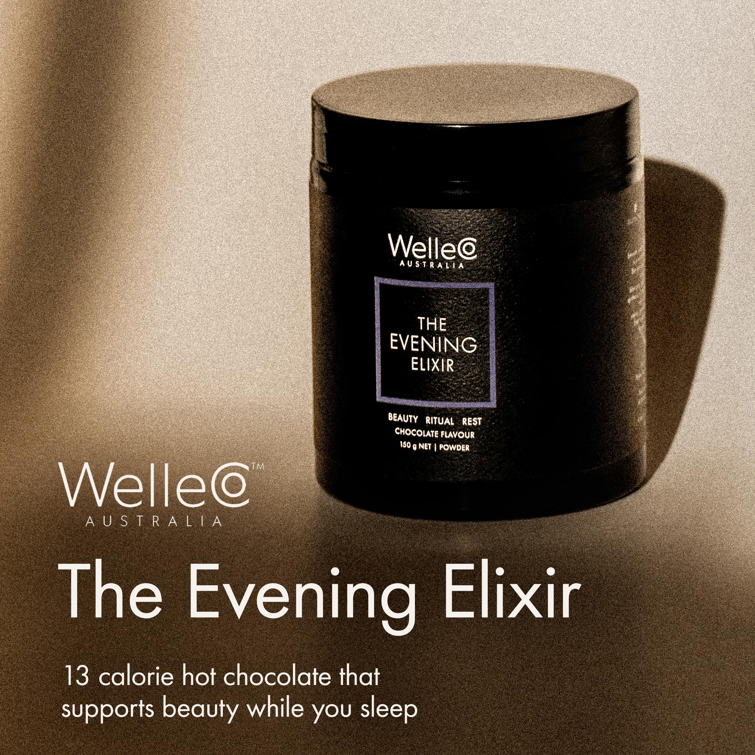 WelleCo polvo de cacao en primer plano destacando textura y mezcla fácil