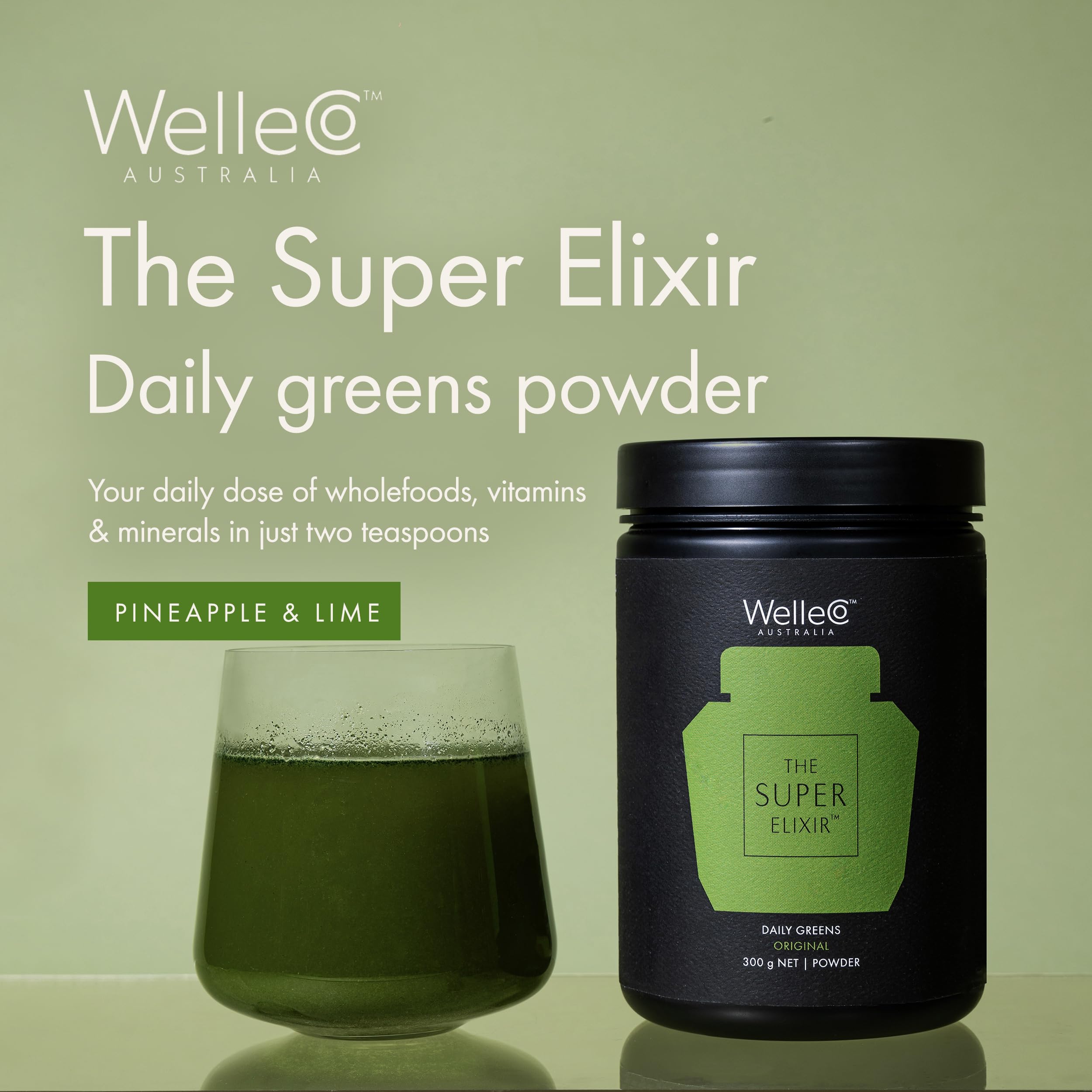 WelleCo primer plano del polvo para apreciar su textura nutritiva
