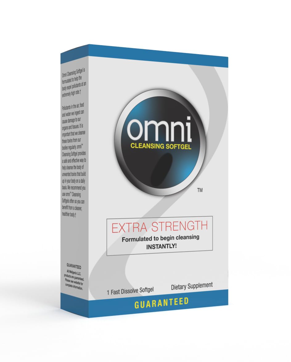 Wellgenix Omni Softgel vista frontal mostrando envase y conveniencia
