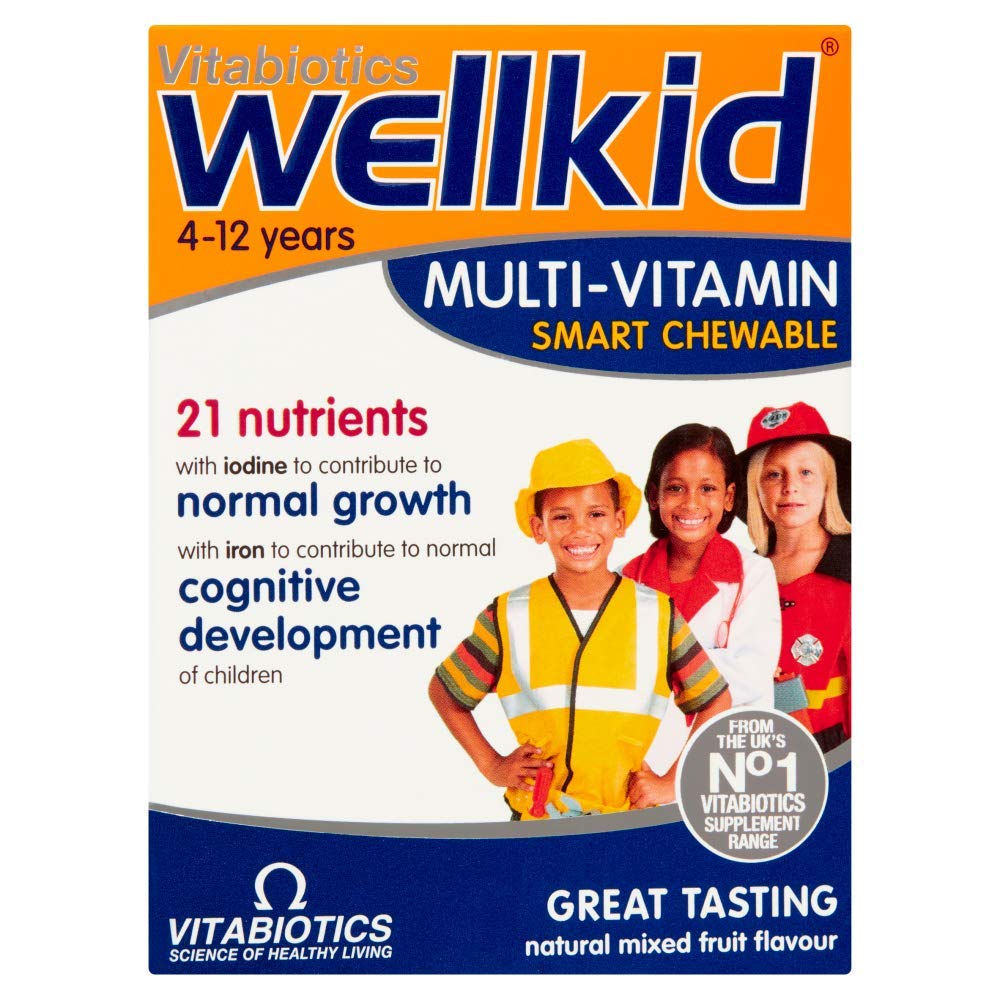 Wellkid frente del envase mostrando 30 tabletas y diseño atractivo