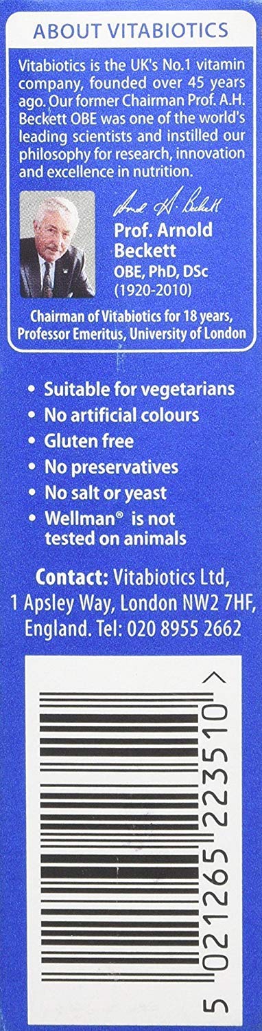 Wellman 50+ etiqueta con lista de nutrientes para revisar ingredientes