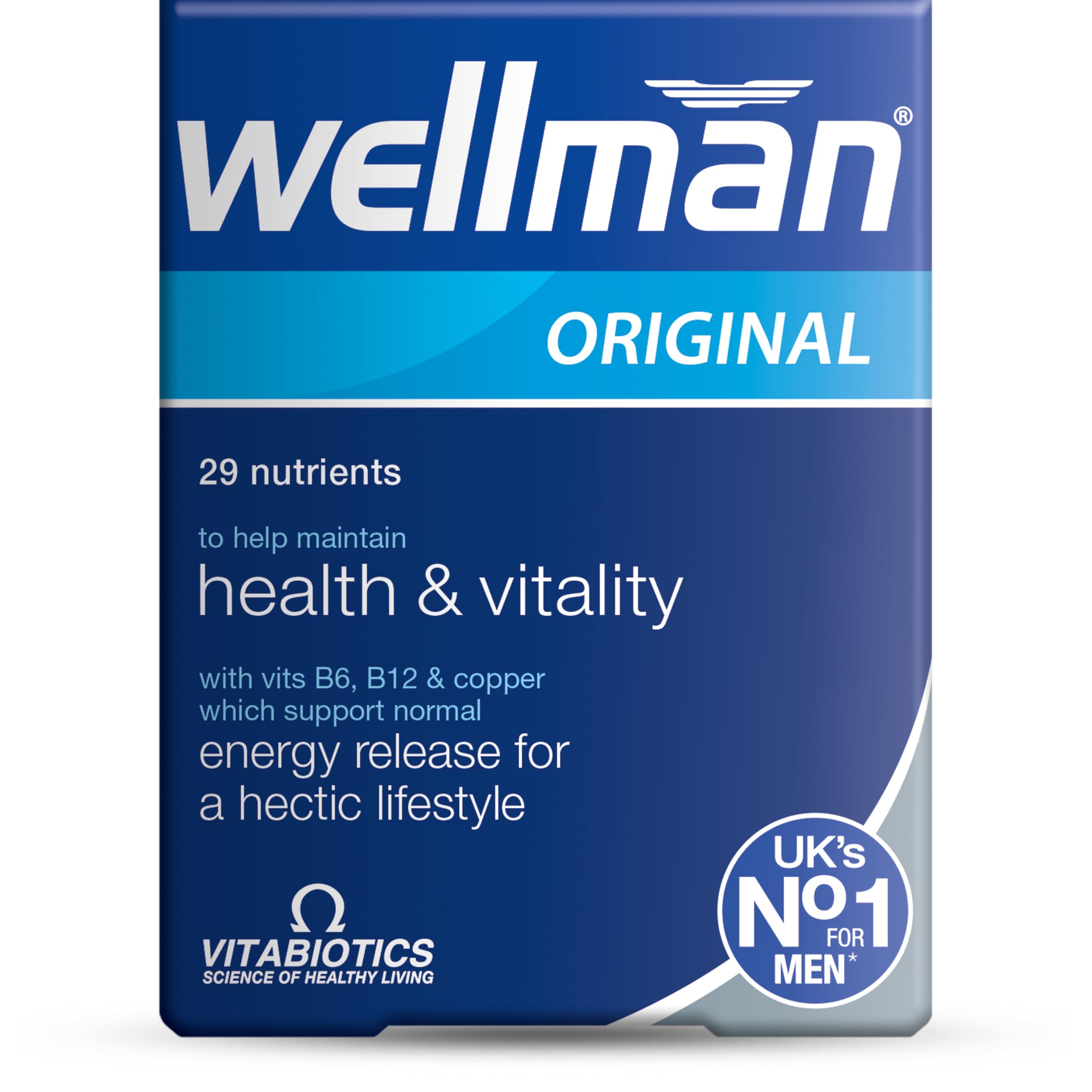 Wellman Tablets envase frontal destacando beneficios inmunidad y energía