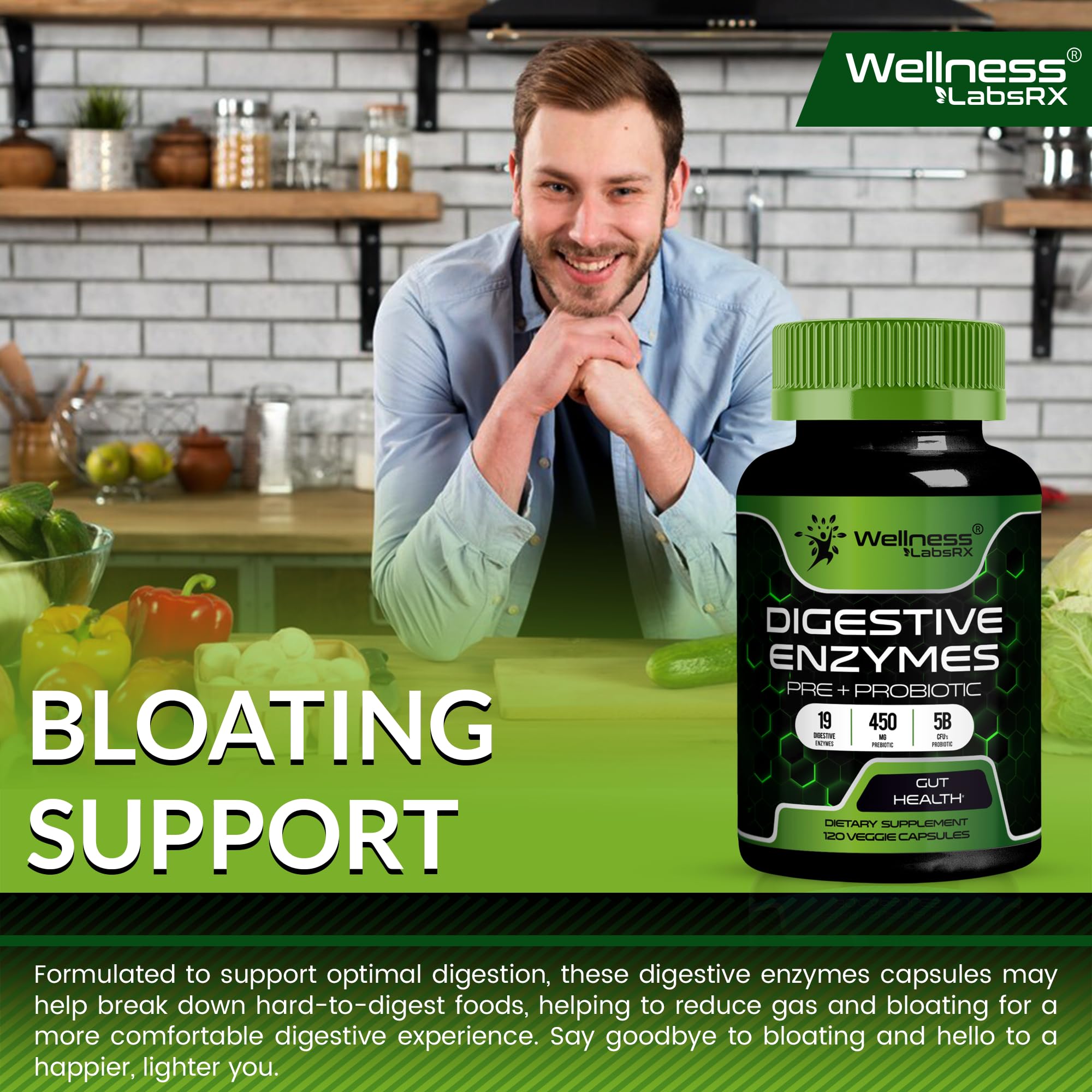 WELLNESS LABSRX producto en escenario de cocina saludable promoviendo bienestar